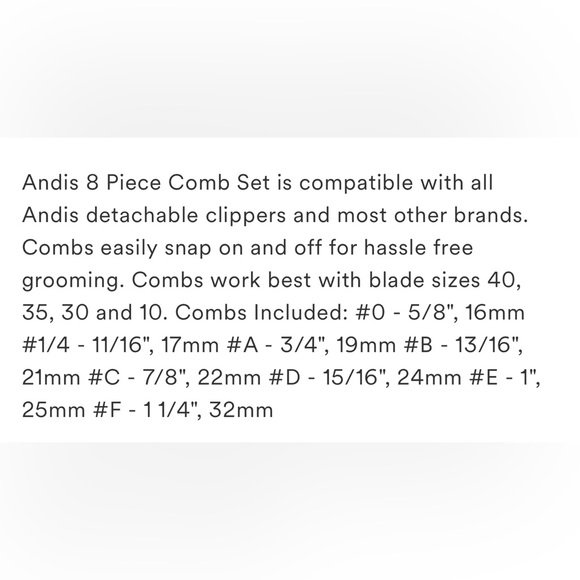 ANDIS Dog Clippers 8 Piece Large Comb Set • NEW IN BOX - Picture 10 of 12